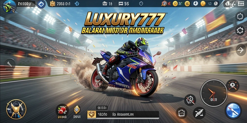 Gameplay LUXURY777 menampilkan aksi balapan motor yang mendebarkan.