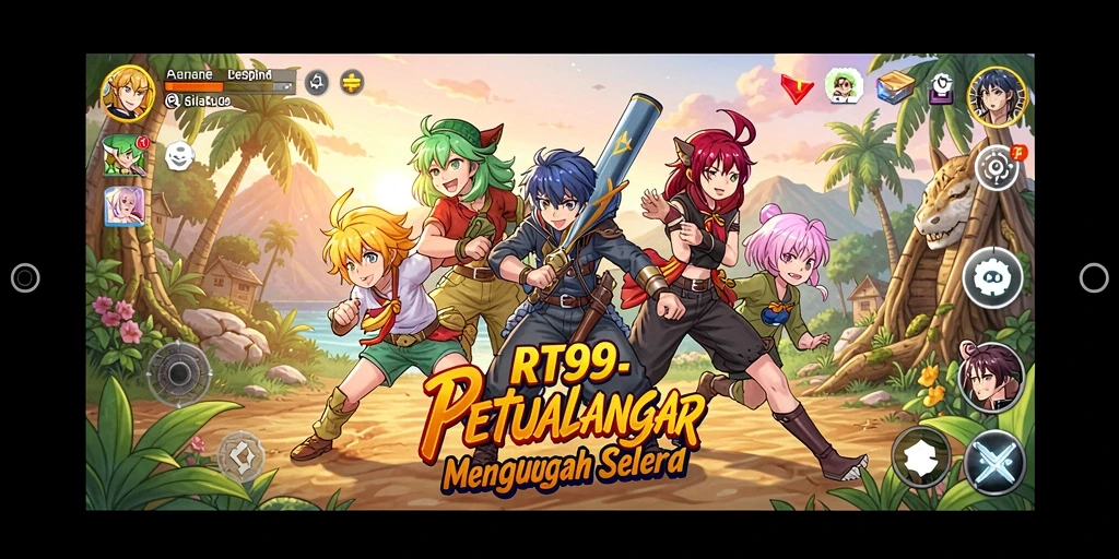 Screenshot gameplay RT99 menampilkan pertarungan karakter Anime yang seru.